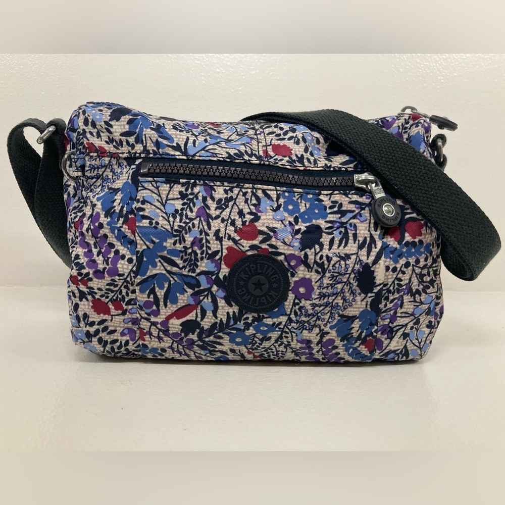 Kipling Crossbody Bag Blue Purple Floral Design Granola Gorpcore Grandmacore